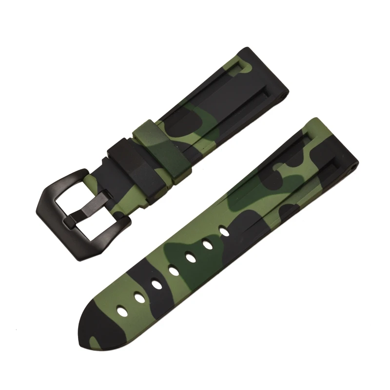 green ca black clasp HQ силиконовый ремешок 20 22 24 26 мм камуфляжные часы силиконовый браслет резиновый сменный Браслет наручных часов для PAM ремешок и стальная пряжка - Цвет ремешка: green ca black clasp