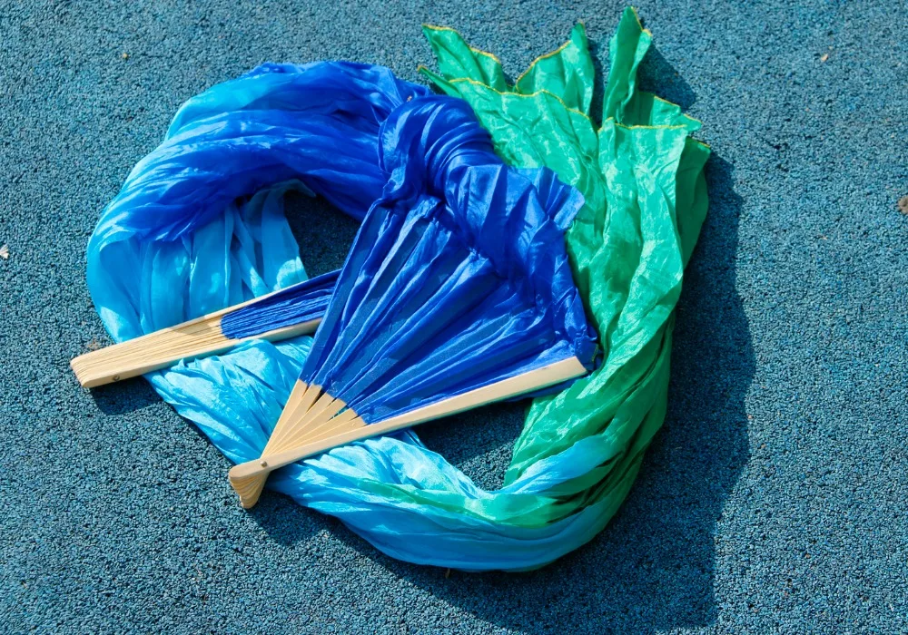 High selling 100% Real Silk Veils 1 Pair handmade women Quality Belly Dance Fan royal blue+turquoise+ green | Тематическая одежда