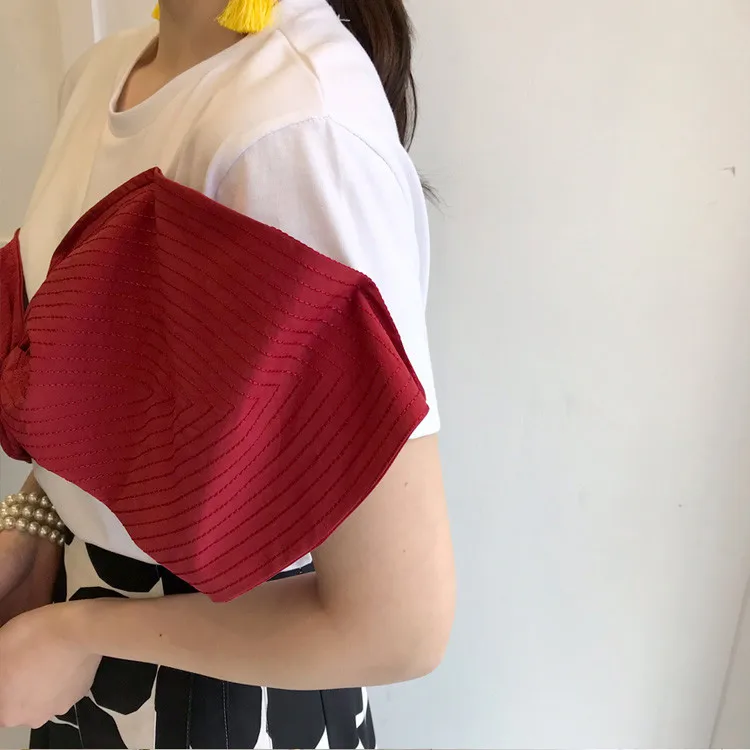 WHITNEY WANG 2019 летняя модная уличная футболка с большим бантом женские футболки Топы |