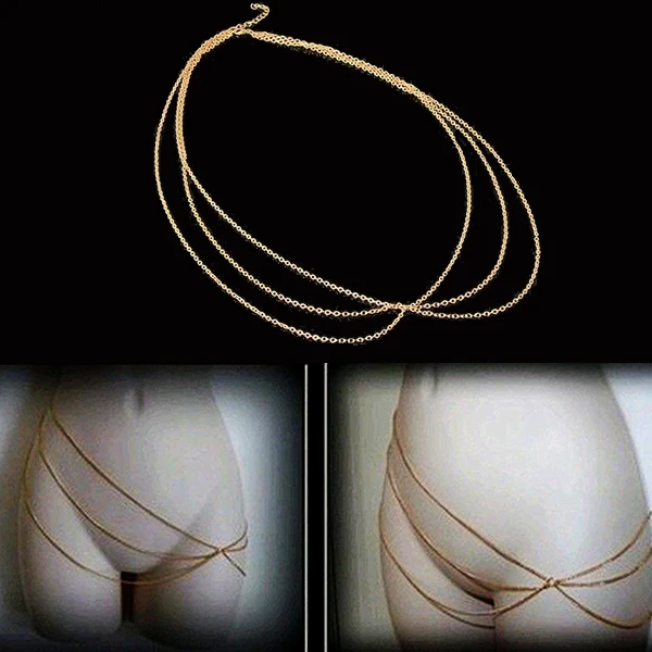 Сексуальное женское бикини пояс для живота Очаровательная Золотая цепь тела