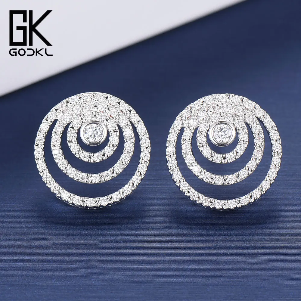 Женские серьги пусеты GODKI модные корейские с кристаллами из кубического