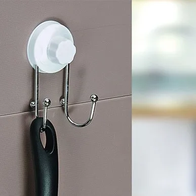 

Hot Stainless steel sucker hook Suction wall two linked hook 7.5*12.5 Free shipping