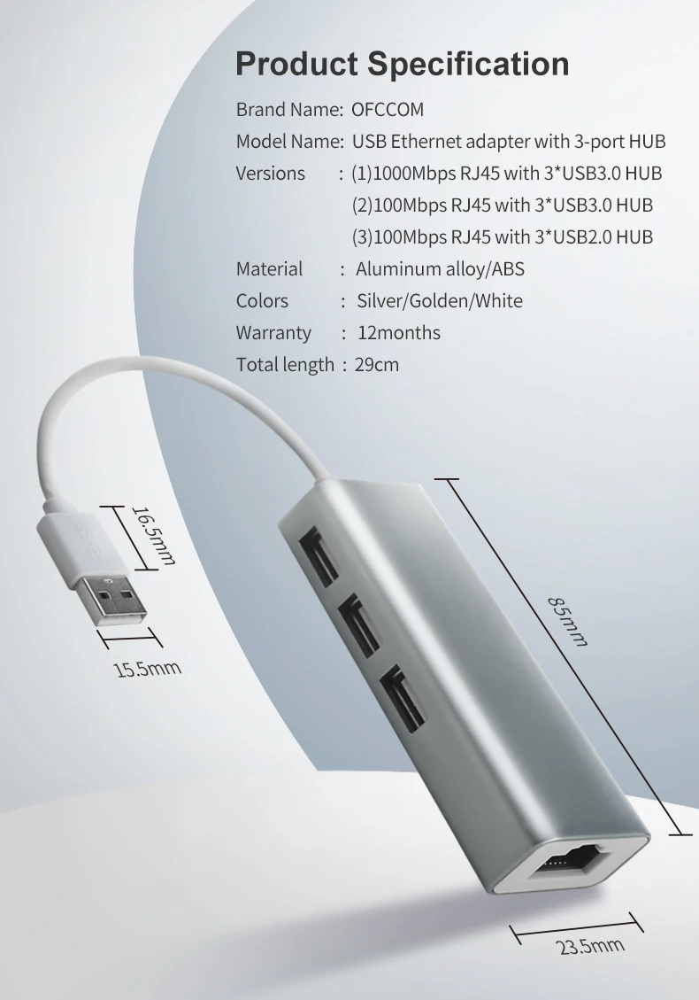 OFCCOM USB Ethernet USB 3,0 2,0 к RJ45 концентратор 10/100/1000 м Ethernet адаптер Сетевая карта USB Lan для Macbook Windows