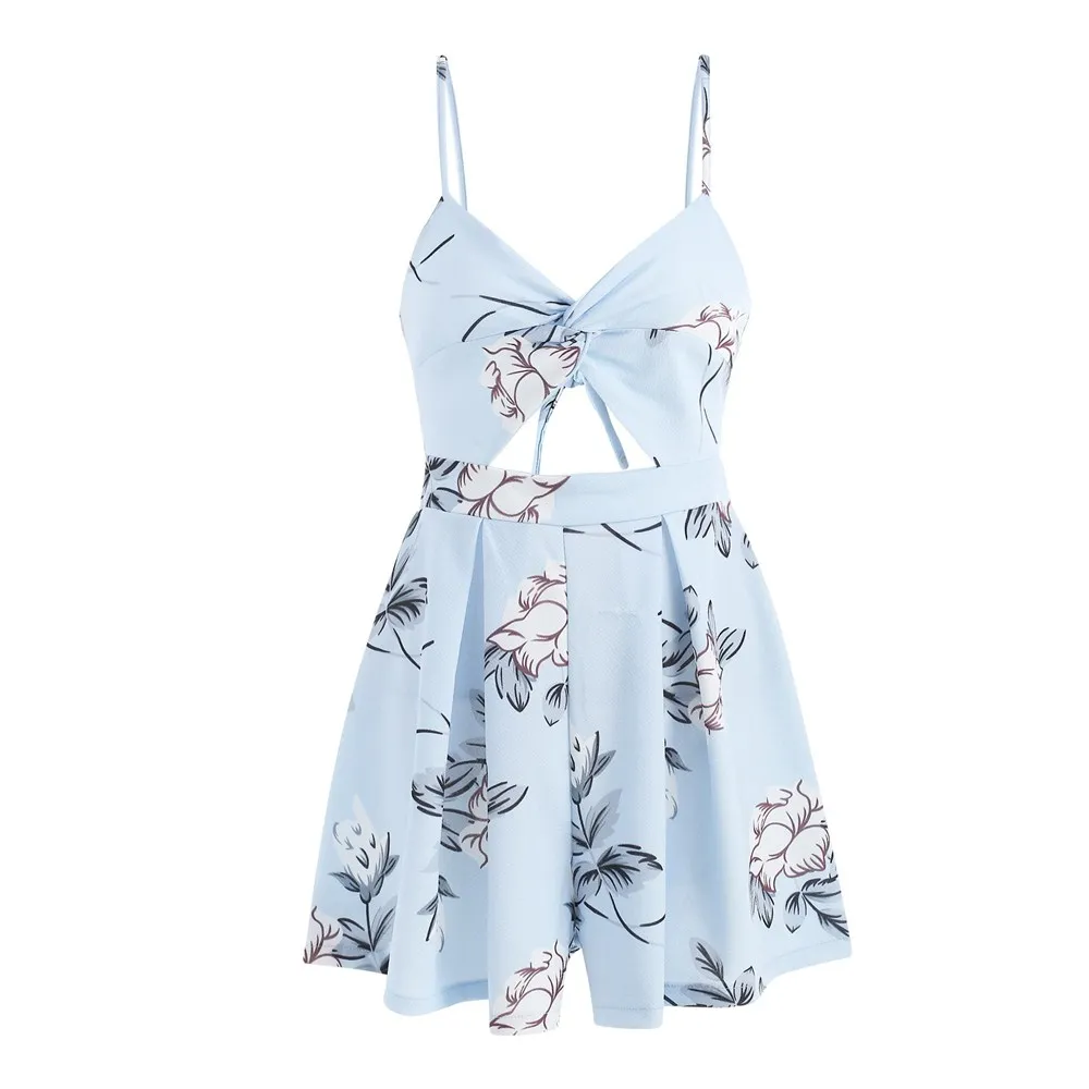 Женский комбинезон с цветочным принтом и вырезами летний женский без рукавов
