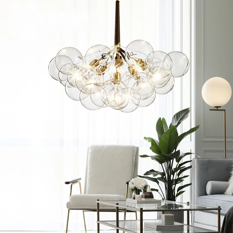 Lámpara LED E27 de 18 cabezas, arte conciso Molecular, Araña de cristal, diseñador creativo, burbujas de cristal, accesorios de iluminación colgantes
