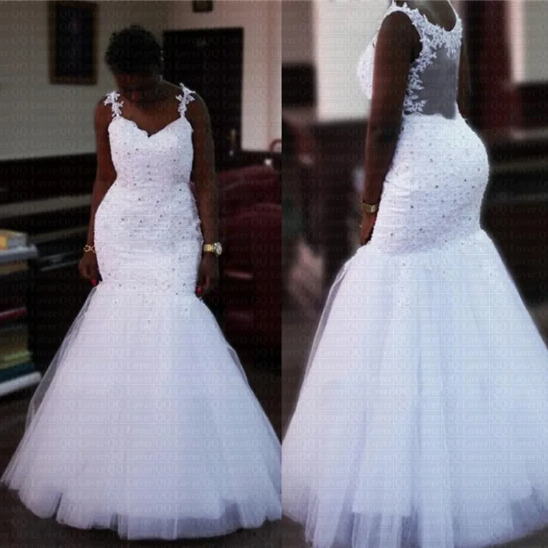

2019 New Backless African Style Mermaid Wedding Dress Sheer Spaghetti Straps Bridal Wedding Gowns