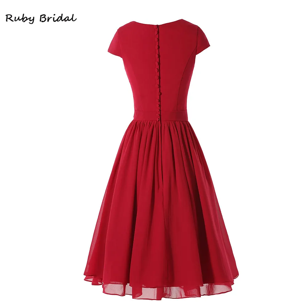 Ruby Bridal 2017 красное шифоновое платье подружки невесты сексуальное ТРАПЕЦИЕВИДНОЕ