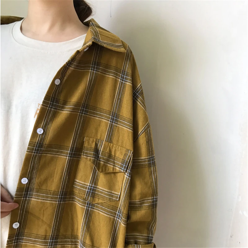 Harajuku Oversized Long Loose Casual Plaid Shirts Women 2019 Spring And Summer Korean Sleeve Blouses Vintage Female Tops |