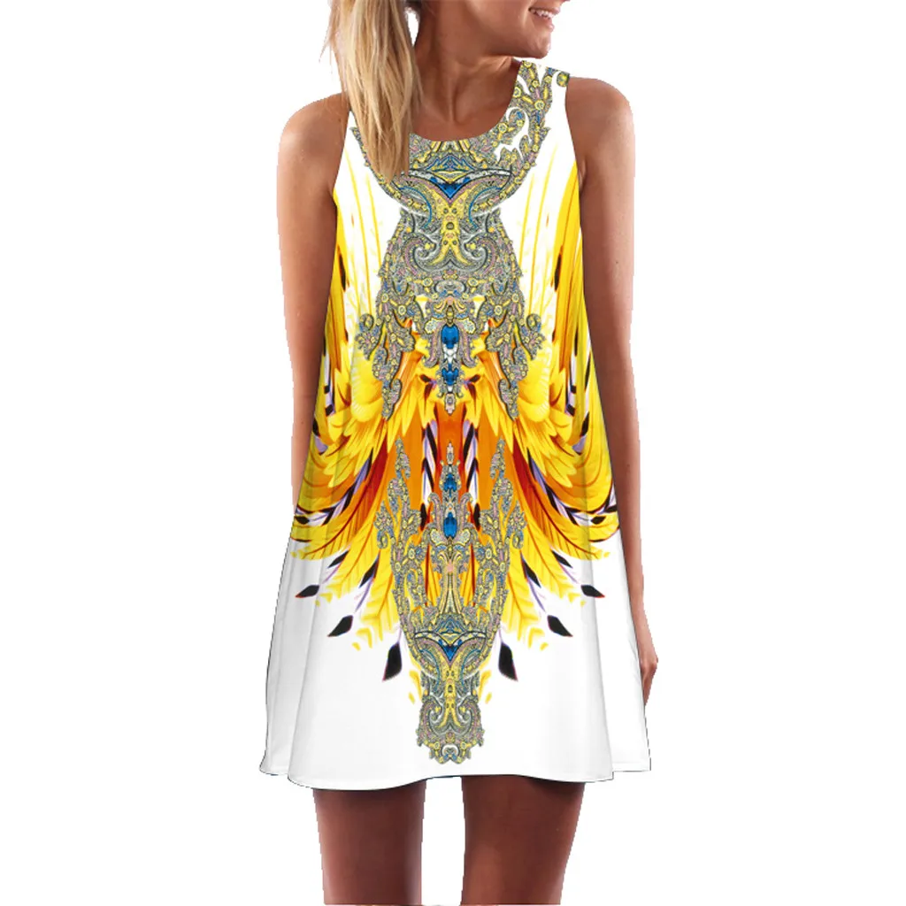 Женское летнее платье без рукавов богемное Платье с принтом женское