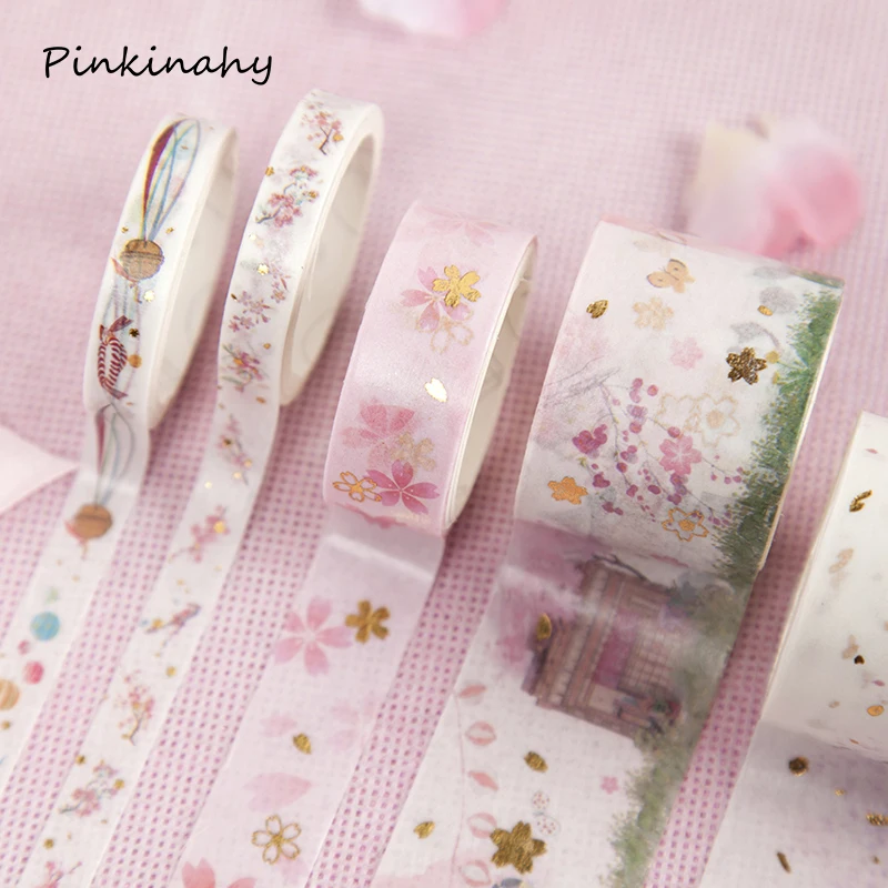 5 шт./лот красивый вишневый цветок пуля дневник позолота васи лента DIY Скрапбукинг