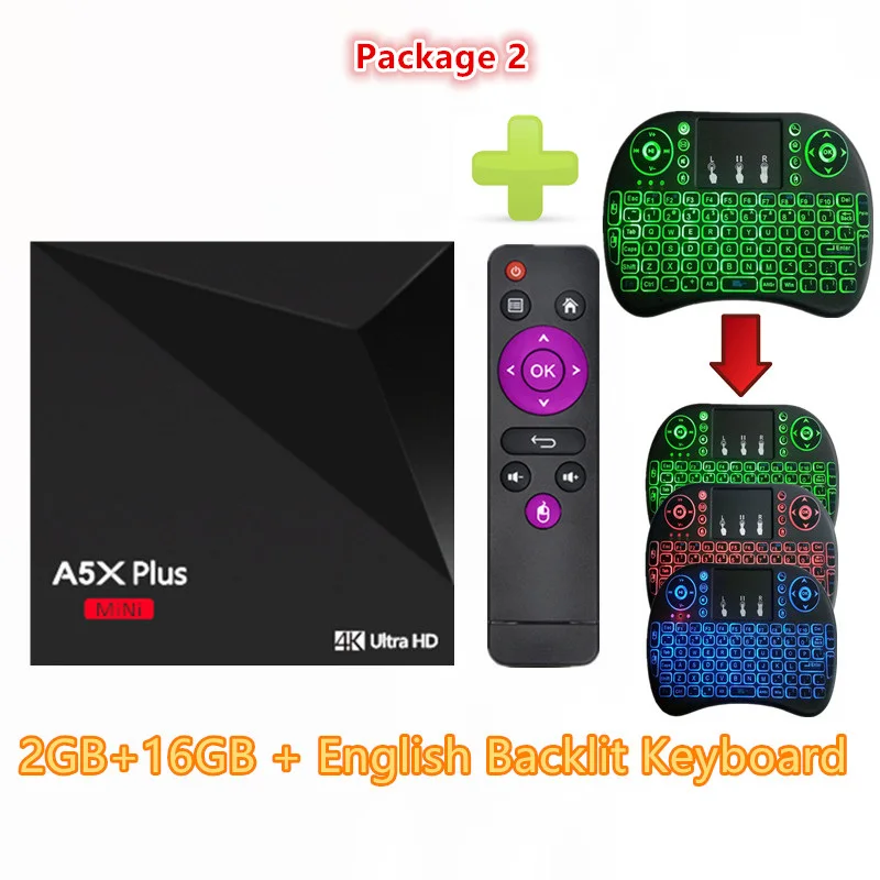 HAAYOT A5X плюс Смарт Android 9,0 ТВ приставка RK3328 Четырехъядерный 4K HDR10 USB3.0 2GB 16GB 4K медиаплеер Смарт Мини ТВ приставка Wifi ТВ приставка - Цвет: 2G 16G I8 EN Backlit