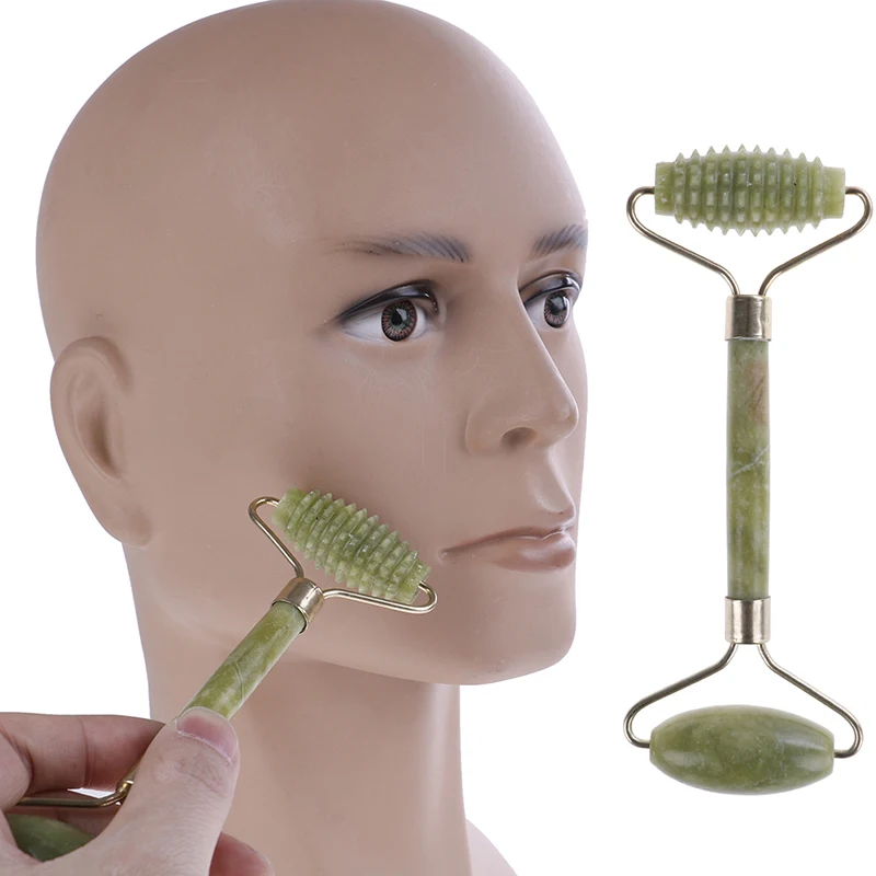 С двойной головкой природные косметический массаж лица инструмент ролик нефрит