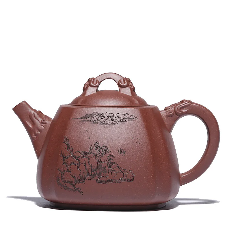 Mine Purple Sand Teapot Teaware Mud Quartet Drawing Corner Gaolong Bottle Hand-carved Landscape One by | Дом и сад