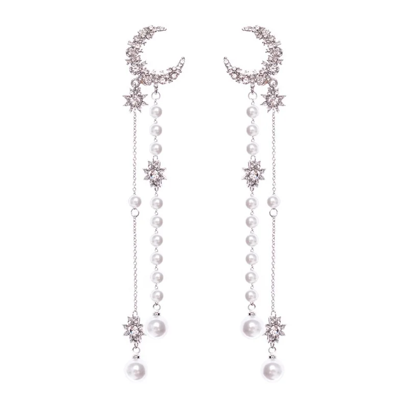 

HEBEHERA High-end Moon Tassel Earrings female earrings pearl earrings gift-giving good choice