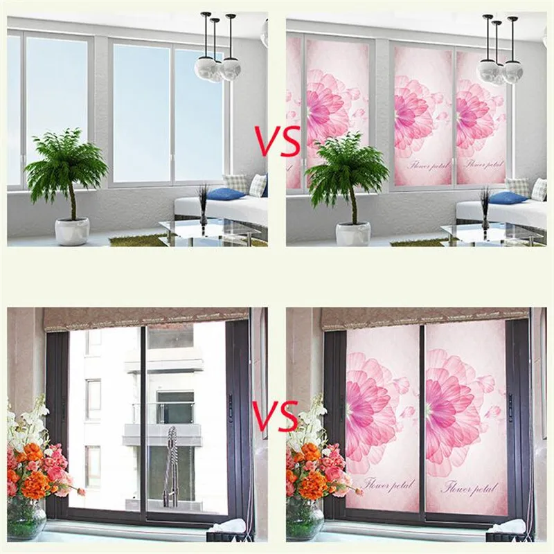 Custom Made Size Decorative Stained Glass Window Film No Glue Closet Wardrobe Stickers Static Home Decor PVC Pink Flowers KK76 | Дом и сад