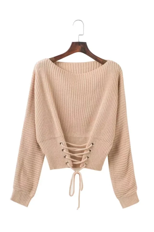 fashion spring new women's sweater lace waist thin pullover bottoming | Женская одежда