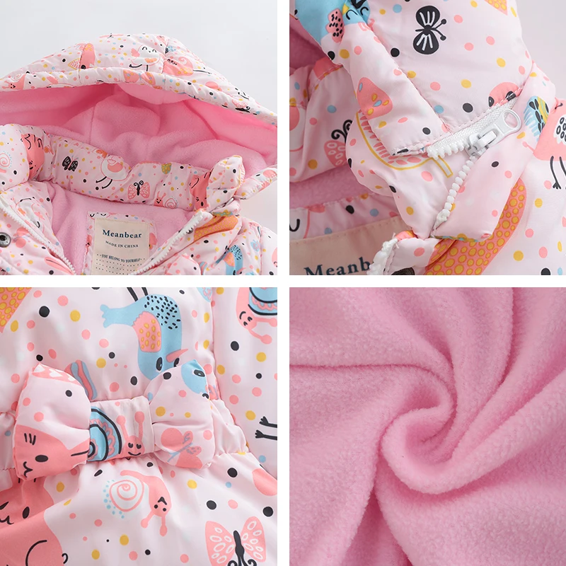 Kids Winter Coat New Year Fashion Cotton Warm Jackets Girls Bow-knot Detachable Hoodies Children Windproof Waterproof Outerwear | Детская