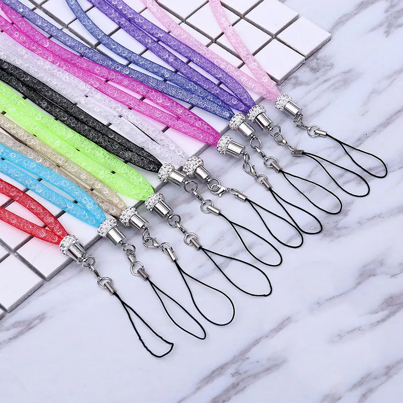 

10 PCS/Lot Glitter Rhinestone Mobile Phone Strap Long Neck Lanyard Rope For Keys ID Card Holder iPhone Huawei Samsung Cord