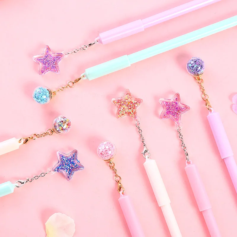 

32 pcs/lot Star Wind Chime Pendant Gel Pen 0.5mm black ink neutral pens Stationery School writing Supply Promotional Gift