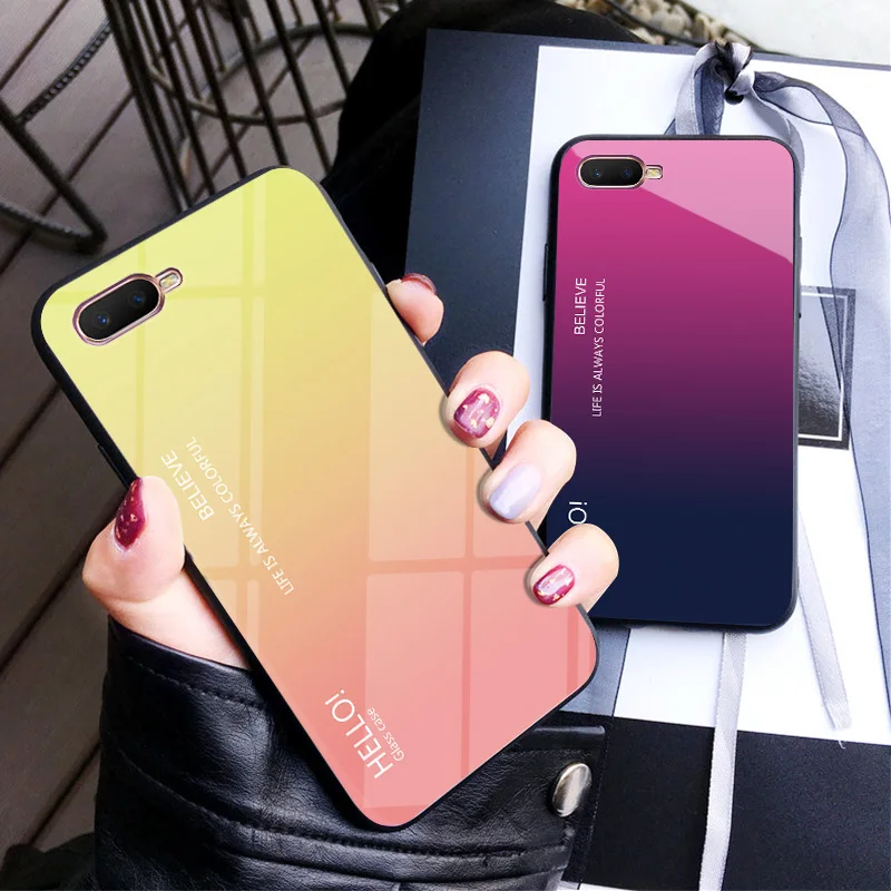 Luxury Gradient Tempered Glass Case For OPPO RX17 Neo Soft Silicone Frame Hard Cover R17 Pro Shell Coque |