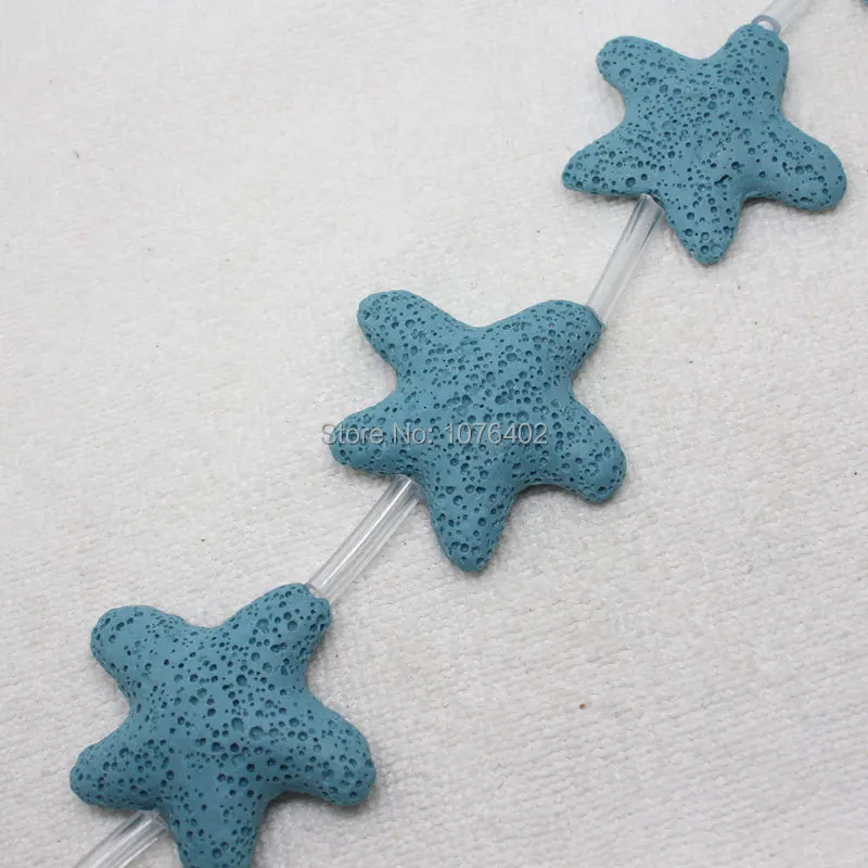 Mini. order is $7! 38~42mm Natural Skyblue Light Blue Volcanica Lava Stone Starfish Spacer Loose Beads 15"