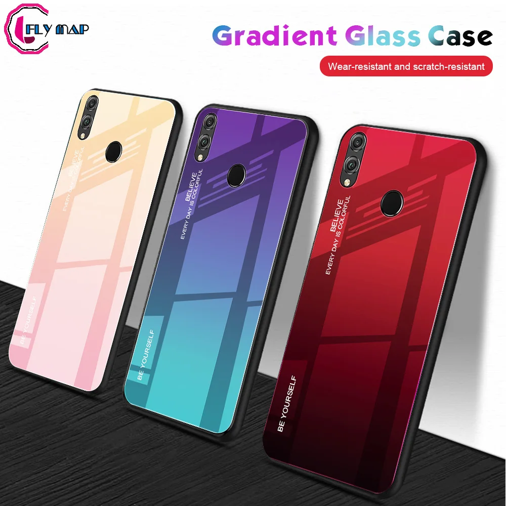 Gradient Aurora for Huawei Honor 8X X8 JSN L21 L22 Tempered Glass Back Case JSN-L21 JSN-L22 JSN-L23 JSN-LX1 Colorful Cover Shell |