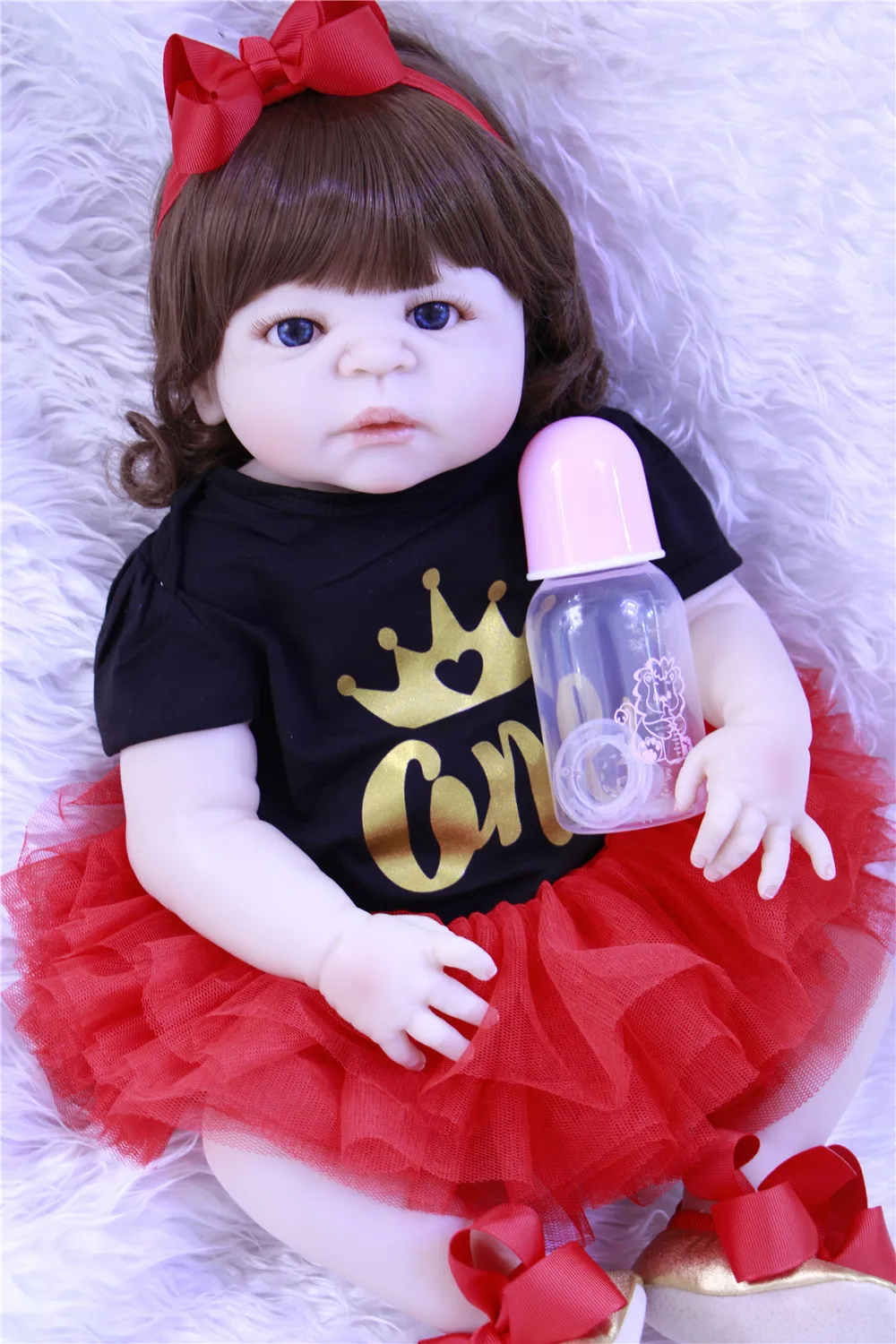 

Curly girl full silicone reborn baby dolls 23" bebe alive reborn bonecas fashion toy doll for children gift can bathe