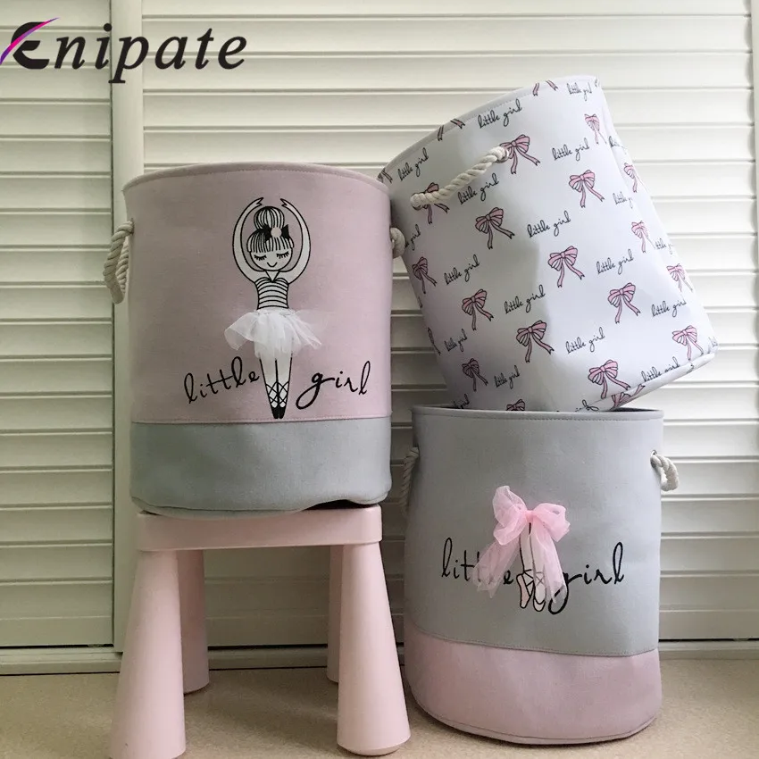 Enipate Dirty Clothes Pink Laundry Buckets Shoes Ballet Girl Bow Print Toys Organizer Storage Bags Basket Household Cotton | Дом и сад