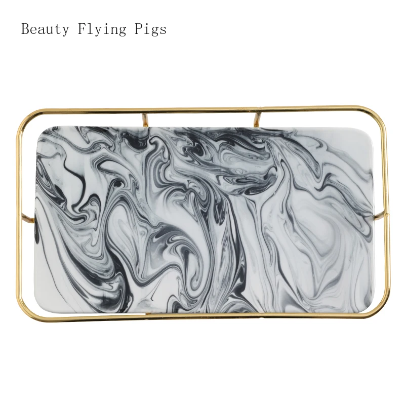 

Ins vintage marbled rectangular ceramic fruit bowl storage tray dessert cake tray storage plate with gold-plated iron frame