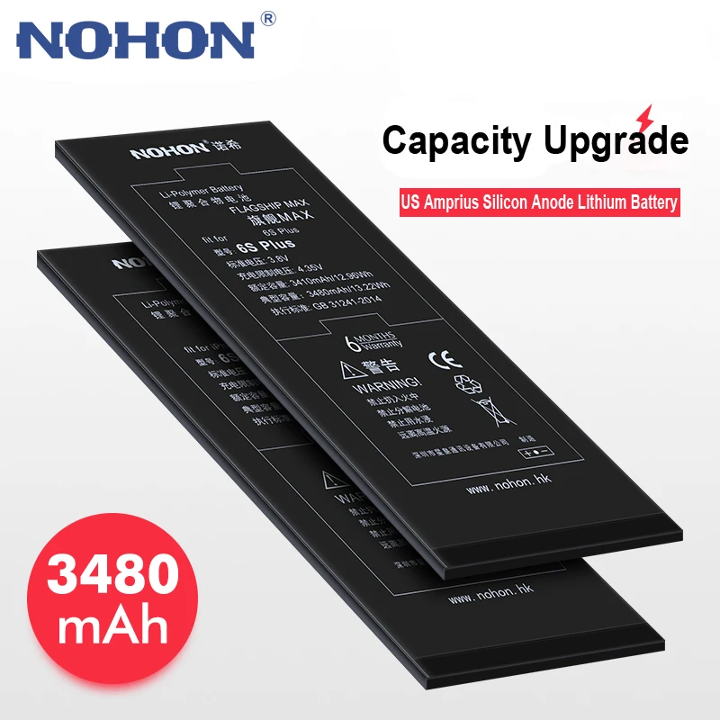Оригинальный Nohon аккумулятор большой емкости для iPhone 6S Plus 6splus 3480 мАч Сменные