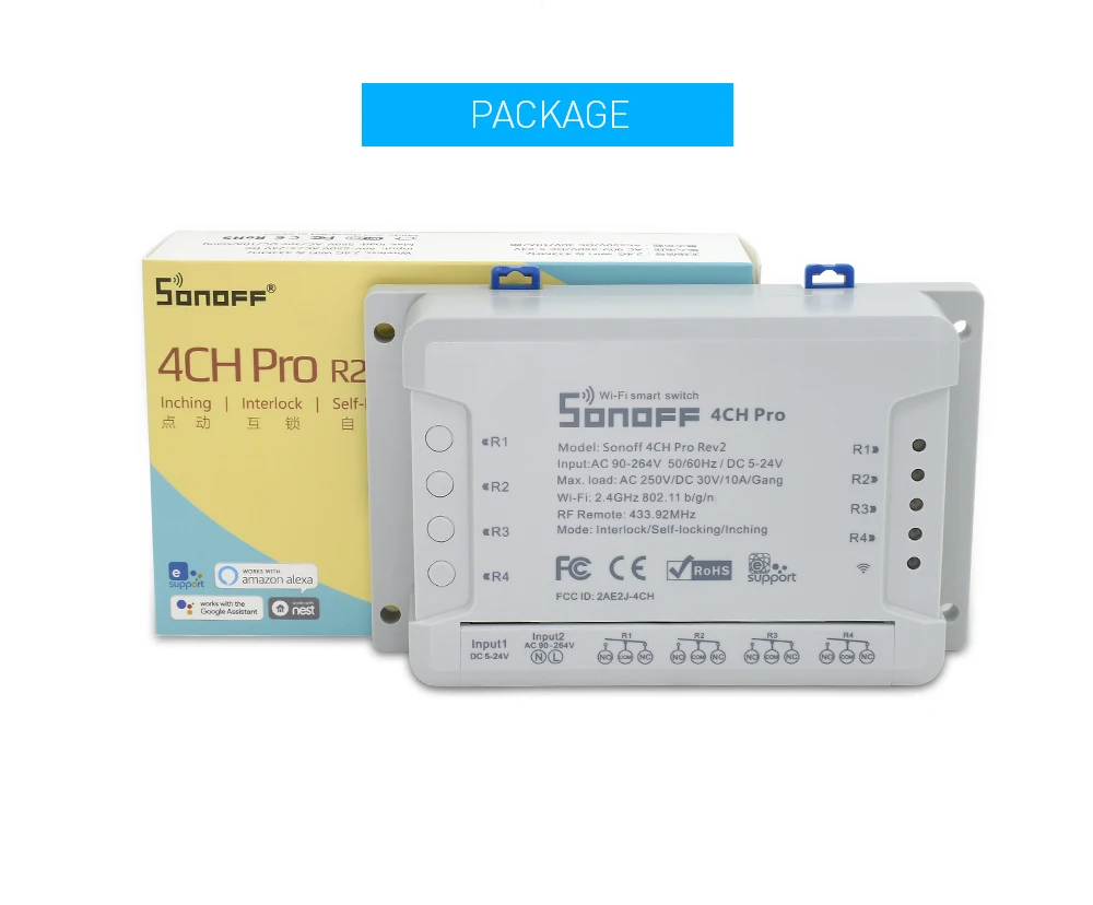 SONOFF 4CH Pro R2 беспроводной многоканальный wifi переключатель для умного дома домашней автоматизации модуль управления Лер 433 МГц дистанционное управление