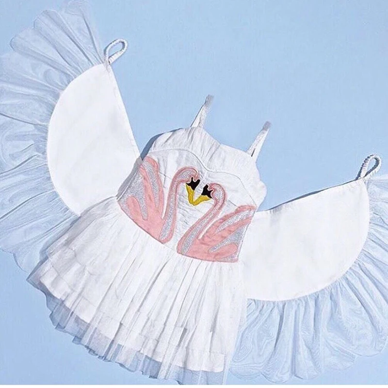 Новое дизайнерское летнее платье для девочек принцессы с вышивкой лебедя и