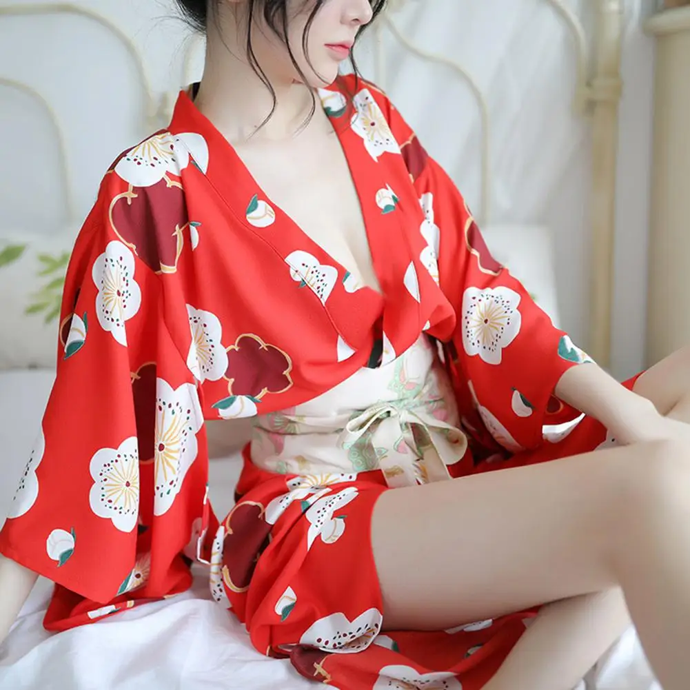 

MISSKY Women Deep V Collar Long Style Japanese Kimono + Waistband Lingeries