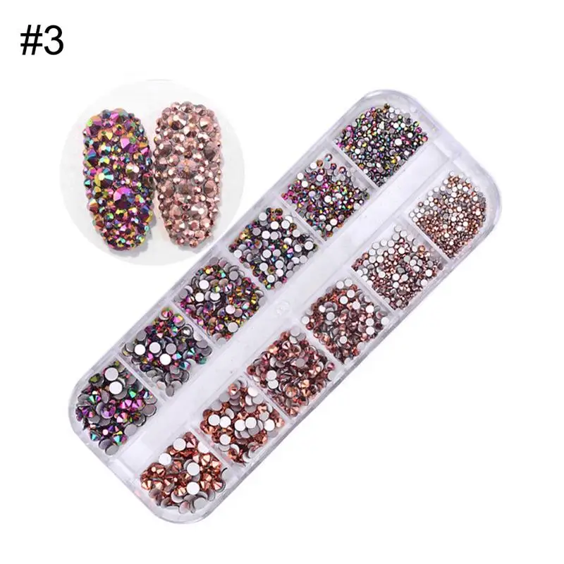 pattern-1-4 12 сеток/коробка 3D Стразы для ногтей натуральные красочные сушеные цветы украшения для УФ-гель для дизайна ногтей лак украшения аксессуары - Цвет: pattern-1-4