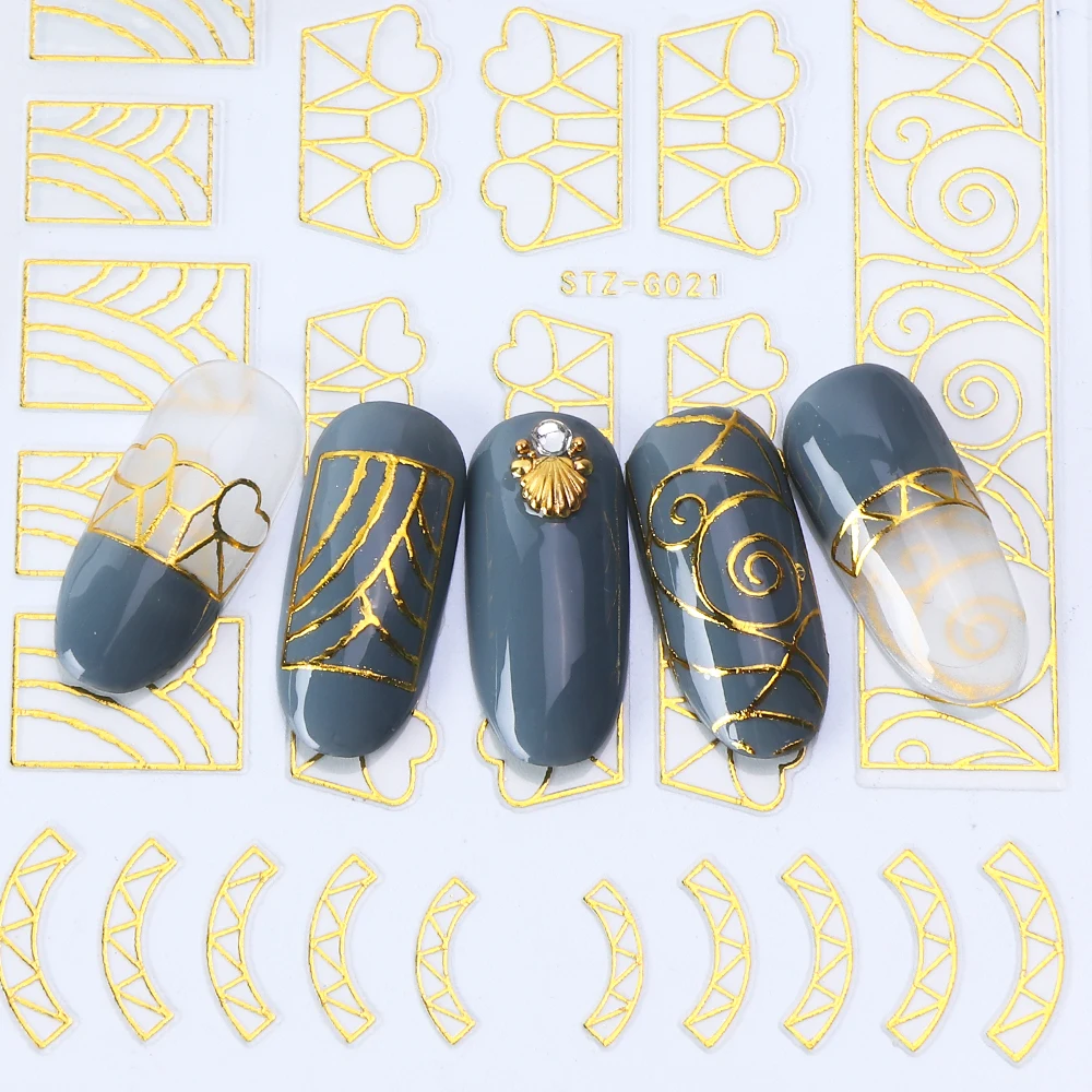 Волнистые линии Стикеры 3D на ногти Nail Art полосы металлический провод слайдер декор для ногтей наклейка золото серебро полосы Стикеры Клей LASTZG14-20