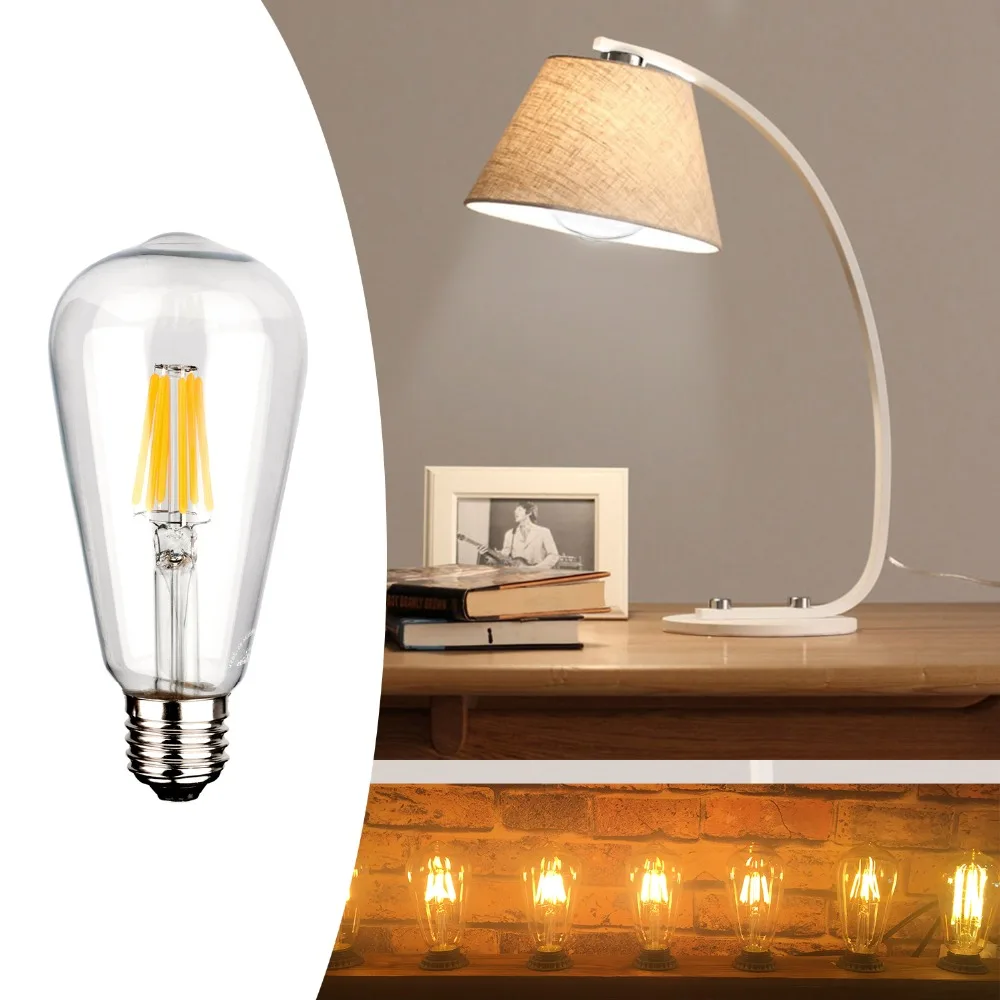

Equal 80W 60W 40W Retro LED Edison Bulb 8W 6W 4W Warm White 2700K 85-265V ST64 E27 Filament Light lampadas home decor Bombillas