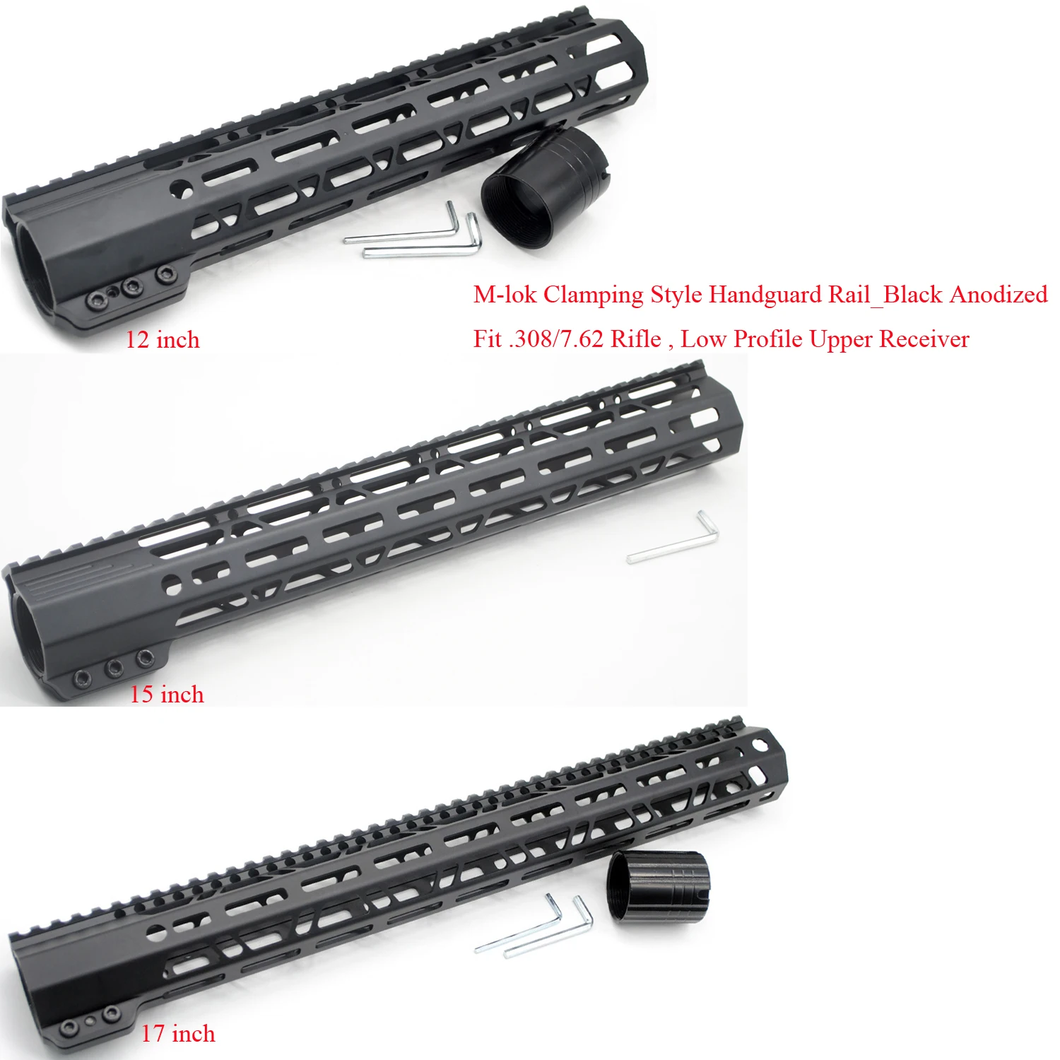 

TriRock 12'' 15'' 17'' inch M-lok Clamping Style 308 Handguard Rail Free Float Mount System_Black Low Profile