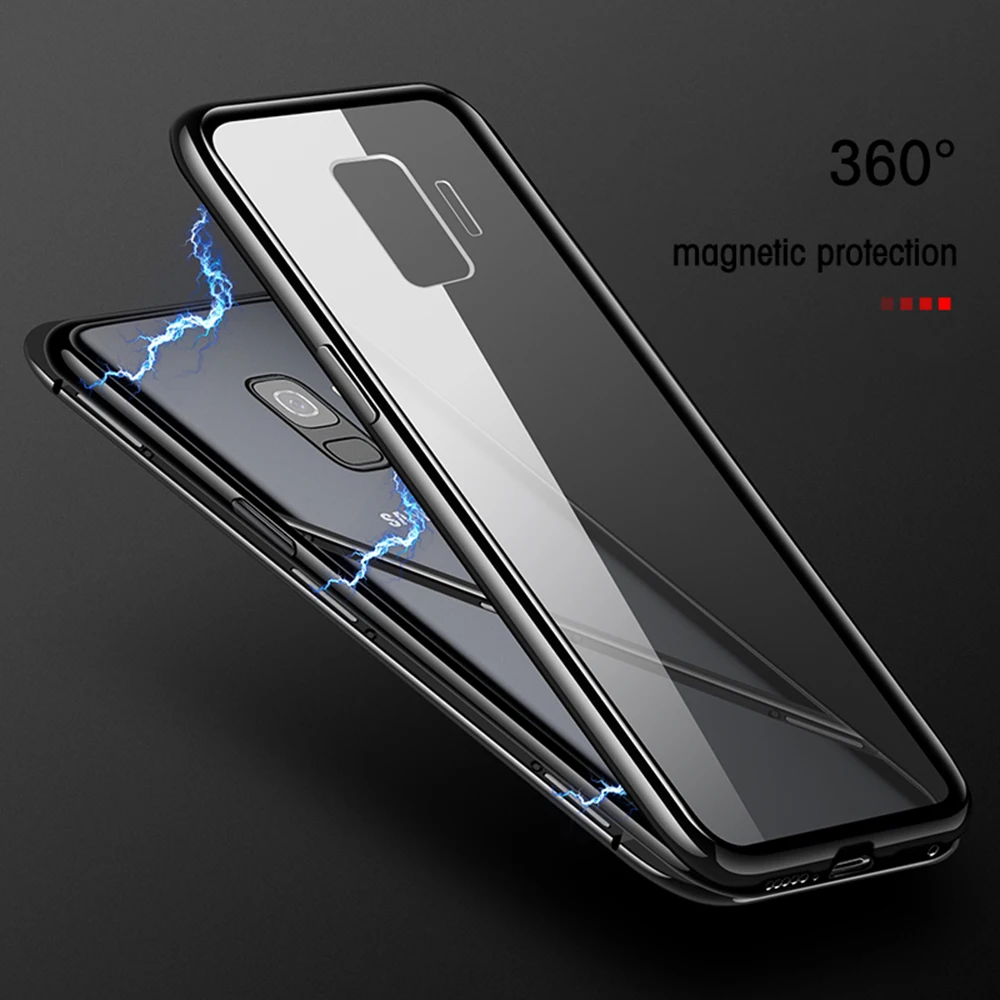 2019 New Magnetic Adsorption Metal Case For Samsung Galaxy S9 S8 Plus S7Edge Tempered Glass Back Magnet Cover Note 8 9 Cases |