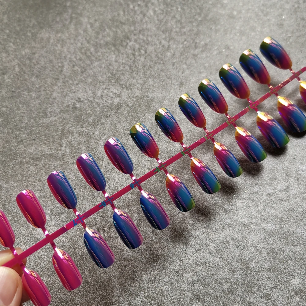 Новые овальные ногти синие средние крутые длинные искусственные красные