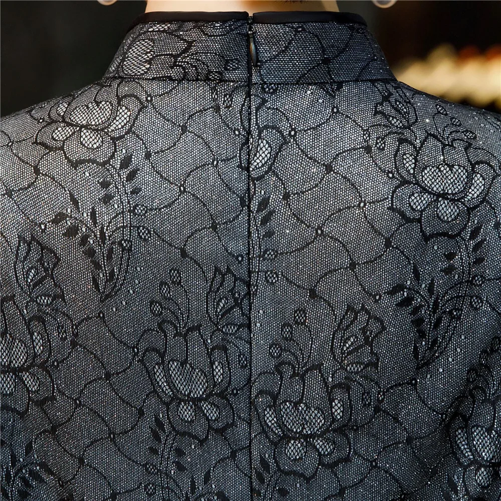 Шанхай история короткий рукав кружева Qipao длиной до колена Cheongsam платье китайское