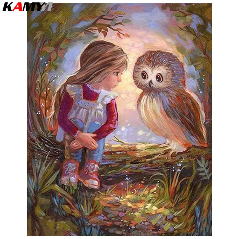 

KAMY YI полностью квадратная/круглая дрель 5D DIY Алмазная картина "Девочка и сова" вышивка крестиком Мозаика домашний Декор подарок HYY