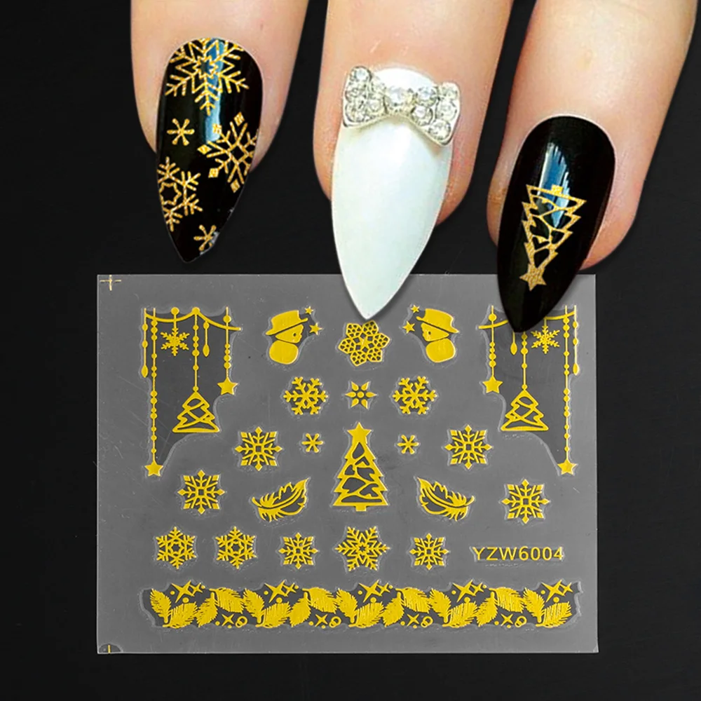 1 упаковка стикеры 3D на ногти Nail Art Наклейки металлические золотые кружевные