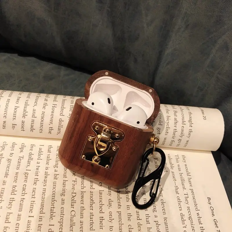 Чехол для Airpods, милый чехол для Airpods 1:1, зарядная коробка для Airpod, bluetooth-гарнитура, металлическая деревянная коробка, роскошная защита от ударов