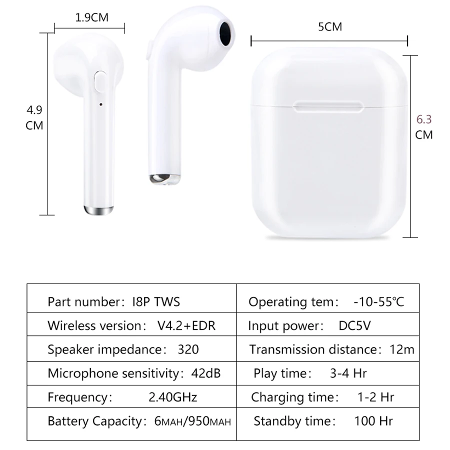 I8P TWS беспроводные Bluetooth наушники гарнитура vs i8 i7 для iPhone X Android samsung s7 s8 s9 с