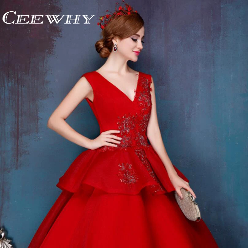 CEEWHY Sexy V-Neck Long Tulle Dress Elegant Plus Size Evening Moroccan Kaftan Embroidery Formal Prom Robe de Soiree | Свадьбы и