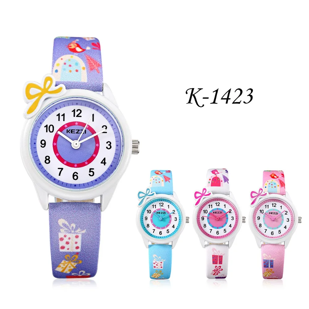 HongKong Brand KEZZI Cartoon Watch Diamond Cute Sweet Bear Hear Watches Leather Children Sport Girls Boys Woman Wristwatch | Наручные