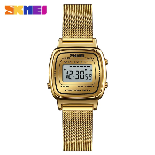New beltgold SKMEI модные спортивные часы женские топ бренды Роскошные 3 бар водонепроницаемые женские часы будильник цифровые часы Relogio Feminino 1252 - Цвет: New beltgold