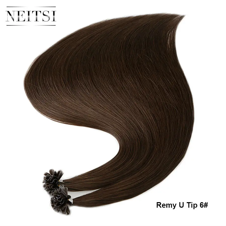 Прямые человеческие накладные волосы Neitsi Remy Fusion с кератином, u-образные капсулы, накладные волосы для наращивания, 1" 20" 2" 28" - Цвет: #6