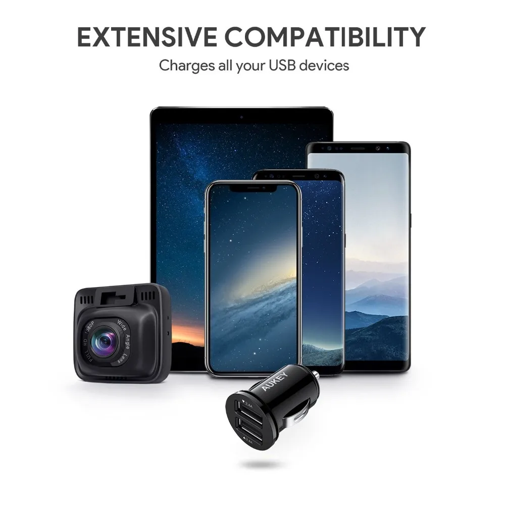 Автомобильное зарядное устройство AUKEY Fast Dual port 4.8A USB для мобильного телефона Xiaomi