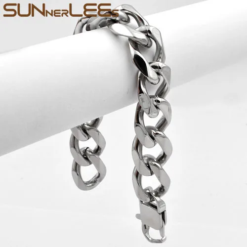 SUNNERLEES браслет из нержавеющей стали 316L 19 мм массивная кубинская цепочка